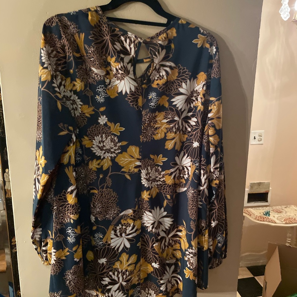 Du Jour Floral blue and gold Long Sleeve blouse